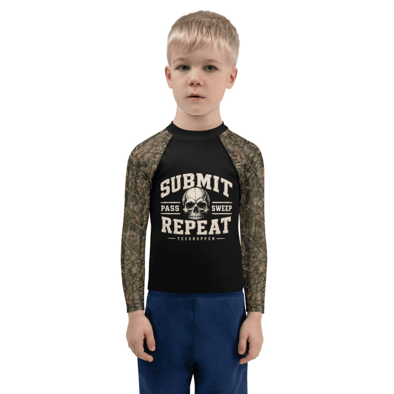 Submit & Repeat Kids Camo Rash Guard